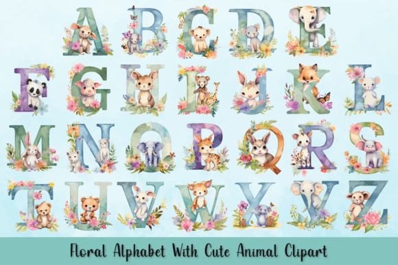 Download Floral Alphabet with Cute Animal Clipart - Animal Collection