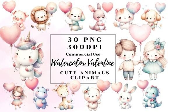 Download Watercolor Valentine Cute Animal Clipart - Animal Collection