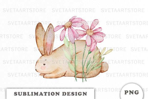 Download Watercolor Bunny with Flowers Png - Watercolor bunny Collection