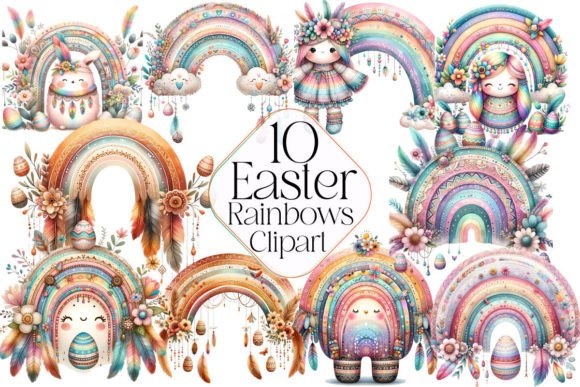 Download Boho Easter Rainbows Sublimation Clipart - Boho easter Collection