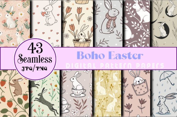 Download Seamless Boho Easter Digital Papers - Boho easter Collection