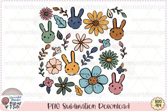Download Boho Easter Bunny Cute Flowers Retro PNG - Boho easter Collection