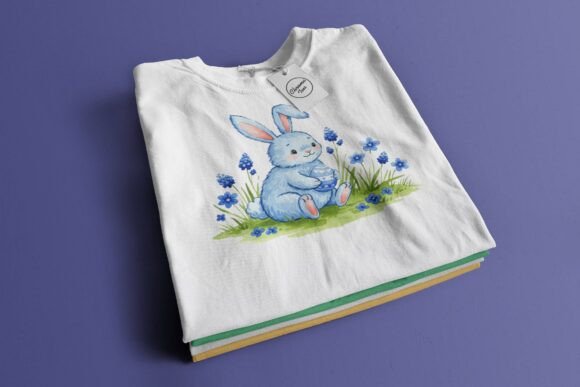 Download Blue Watercolor Bunny with Flowers PNG - Watercolor bunny Collection