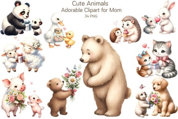 Download Cute Animal Clipart for Mom, Sublimation - Animal Collection