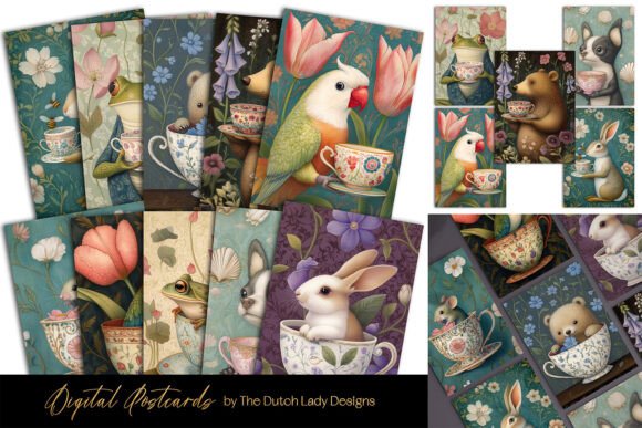 Download Animal Tea Time Postcard &amp; Art Print Set - Animal Collection