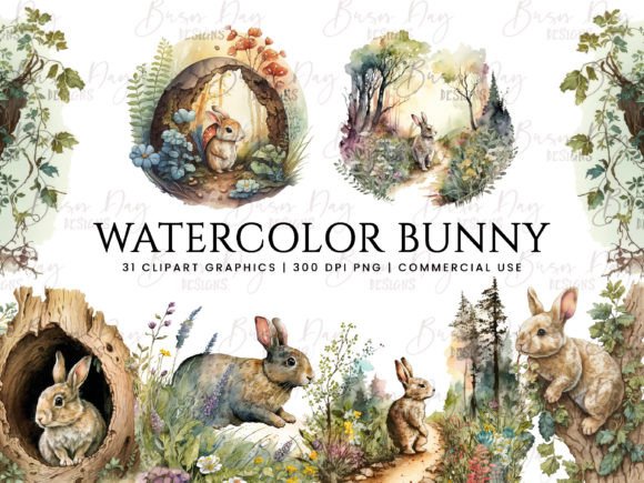 Download Watercolor Bunny Clipart Bundle - Watercolor bunny Collection