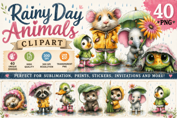 Download Rainy Day Animals Watercolor Clipart - Animal Collection