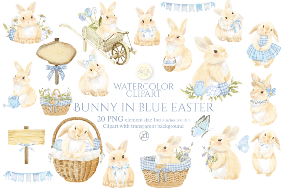 Download Watercolor Bunny in Blue Easter - Watercolor bunny Collection