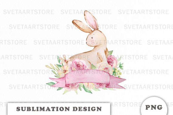 Download Watercolor Bunny with Flowers Png - Watercolor bunny Collection